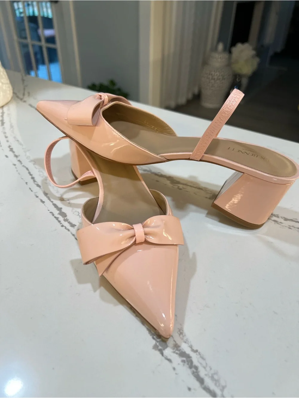 LK Bennett Patent Bow Pointed Slingback Heels in Blush Pink size 37 (6.5)